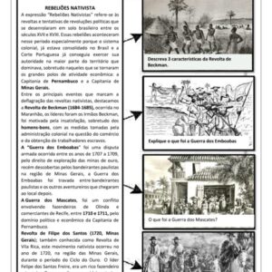 ATIVIDADE – REBELIÕES NATIVISTAS NO BRASIL COLÔNIA