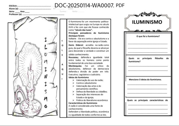 Atividade: O Iluminismo (EF08HI01)