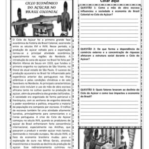 Atividade – Ciclo do Açúcar no Brasil Colonial (EF04HI07)